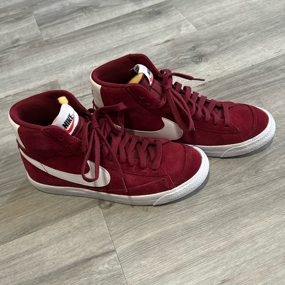 Nike Maroon and White High-Top Sneakers
